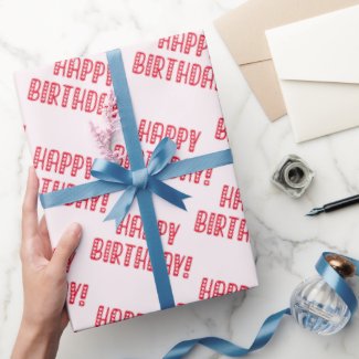 Happy Birthday! Cute Red Hearts Typography Wrapping Paper