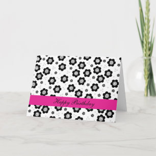 Happy Birthday Cute Simple Retro Black White Daisy Card