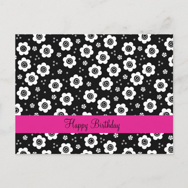 Happy Birthday Cute Simple Retro Black White Daisy Postcard (Front)