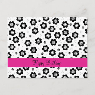 Happy Birthday Cute Simple Retro Black White Daisy Postcard