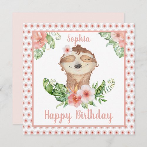Happy birthday cute sloth girls name card