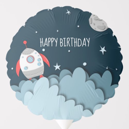 Happy Birthday  Cute Spaceship in Outer Space Balloon