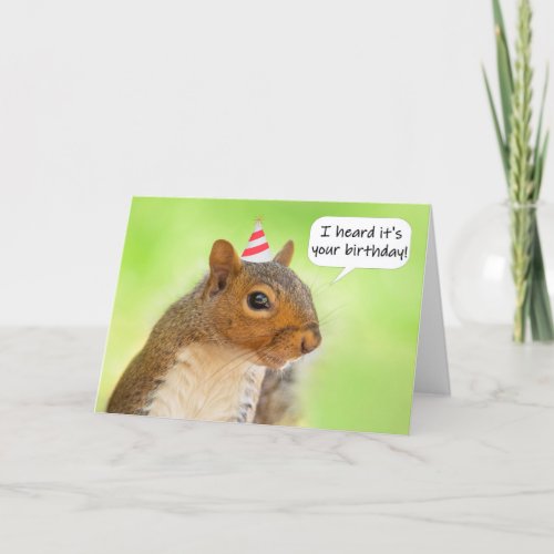 Happy Birthday Cute Squirrel in Party Hat Holiday Card
