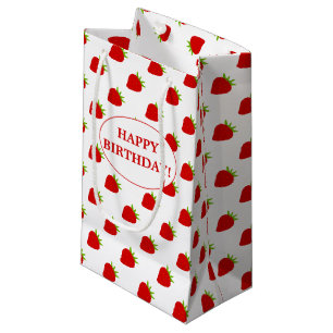 Happy Birthday! Cute Strawberry Pattern Small Gift Bag