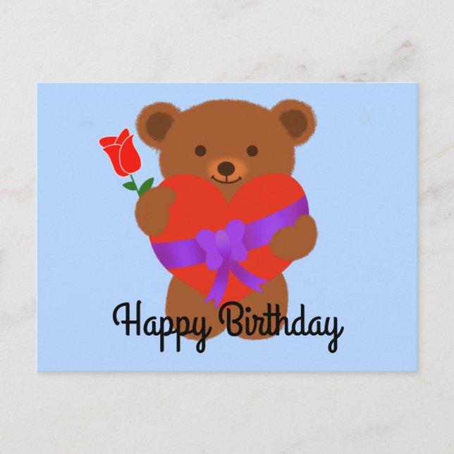 Happy Birthday Cute Teddy Bear #1 Postcard (Front)