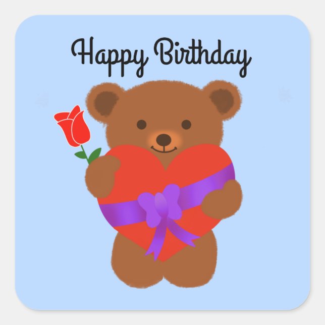 Happy Birthday Cute Teddy Bear #1 Stickers (Front)
