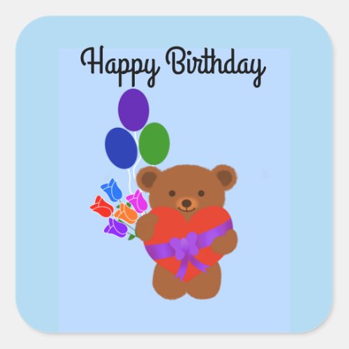 Happy Birthday Cute Teddy Bear 3 Stickers