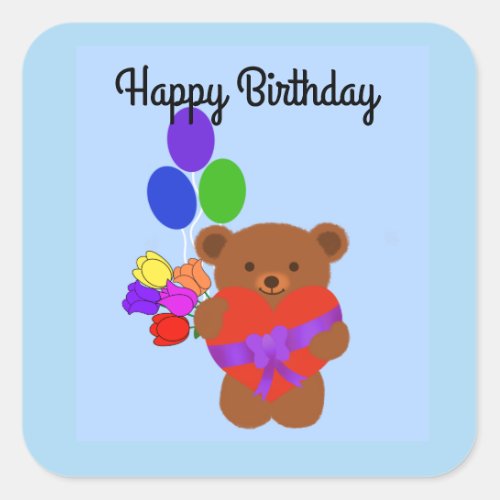 Happy Birthday Cute Teddy Bear 4 Stickers