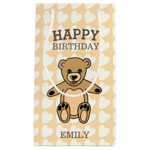Happy Birthday Cute Teddy Bear with Hearts Small Gift Bag