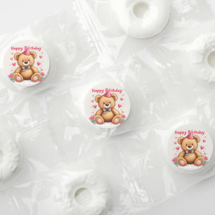 Happy Birthday Cute Teddy Bear with Pink Hearts Life Saver® Mints