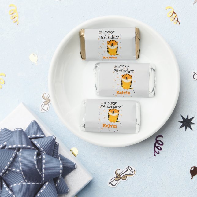 Happy birthday cute tiger custom name gray hershey's miniatures (Party)