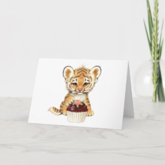 Happy Birthday - Cute Tiger with Cupcake Card