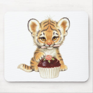 Happy Birthday - Cute Tiger with Cupcake Mouse Pad