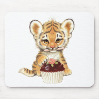 Happy Birthday - Cute Tiger with Cupcake Mouse Pad