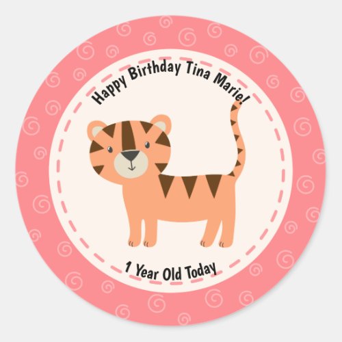 Happy Birthday Cute Tiger Zoo Animals Classic Round Sticker