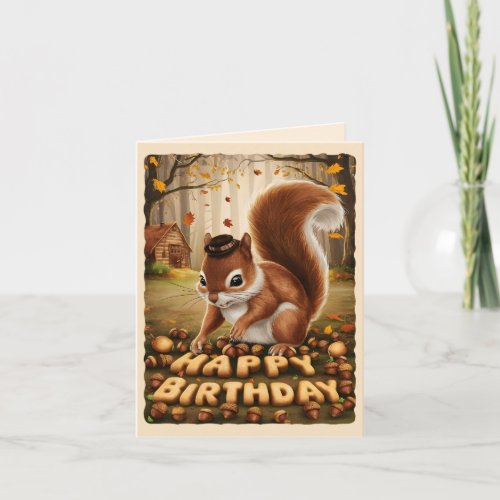 Happy Birthday Cute Vintage Squirrel Card