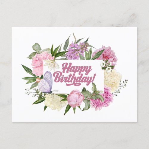 Happy Birthday Cute Vintage Watercolor Flowers Postcard