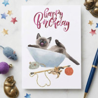 Happy Birthday Cute Watercolor Siamese Kitten Cat
