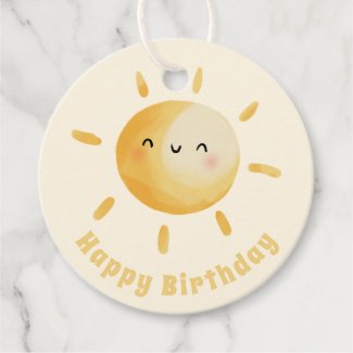 Happy Birthday! Cute Watercolor Sun Favor Tags