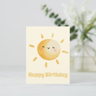 Happy Birthday! Cute Watercolor Sun Postcard