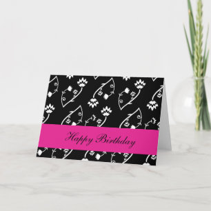 Happy Birthday Cute Whimsical Black White Flowers Card