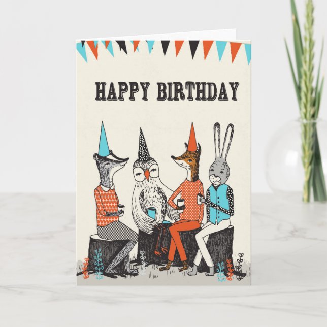 Happy Birthday - Cute Woodland Animals Greetings Card (Front)