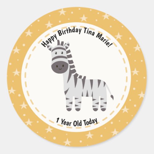 Happy Birthday Cute Zebra Zoo Animals Classic Round Sticker