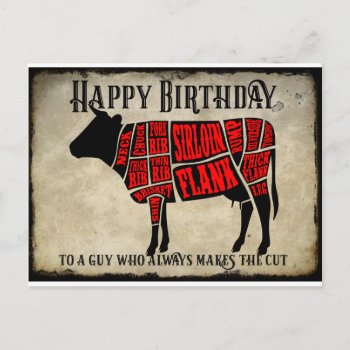 Happy Birthday Cuts Of Meat Cow Design Postcard by Meg_Stewart at Zazzle