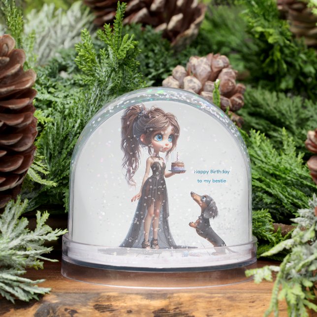 Happy Birthday Dachshund Anime Snow Globe (Winter)