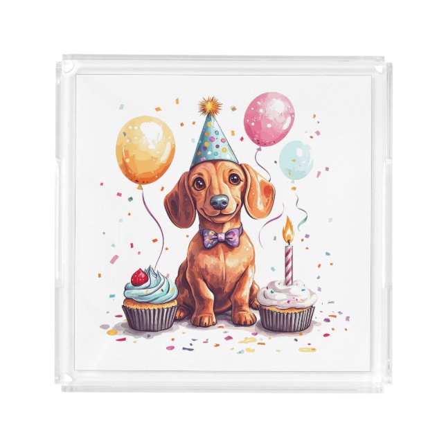 Happy Birthday Dachshund Dog  Acrylic Tray (Front)