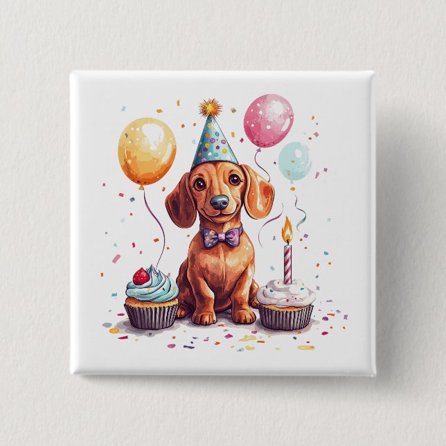 Happy Birthday Dachshund Dog  Button (Front)