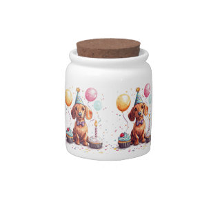 Happy Birthday Dachshund Dog  Candy Jar