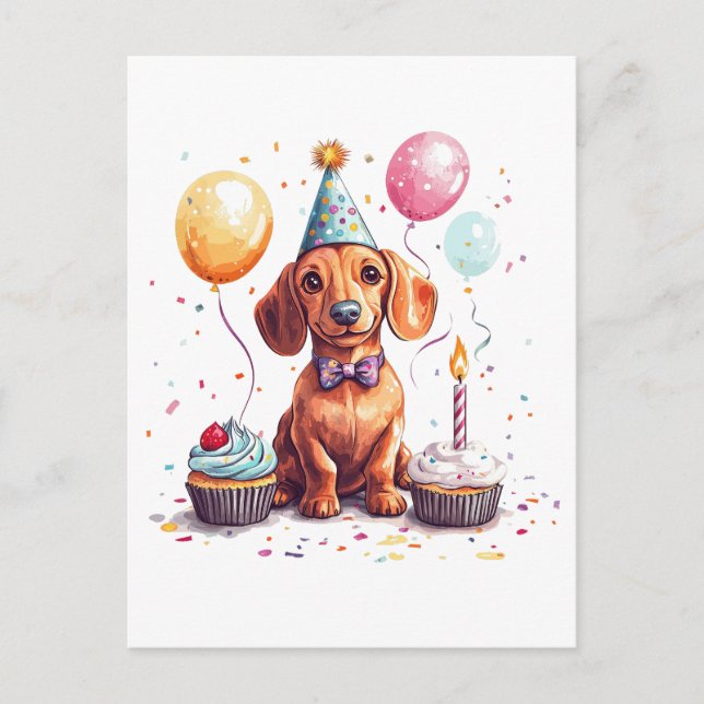 Happy Birthday Dachshund Dog  Holiday Postcard (Front)
