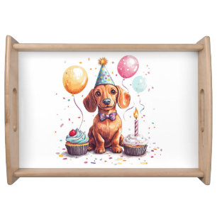 Happy Birthday Dachshund Dog  Serving Tray