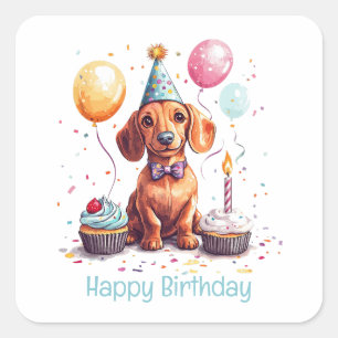 Happy Birthday Dachshund Dog Square Sticker