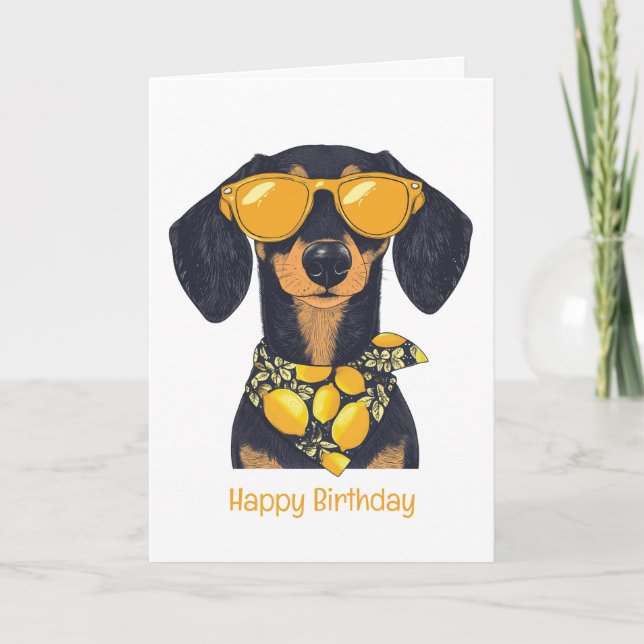 Happy Birthday Dachshund Dog Sunglasses Lemons Card (Front)