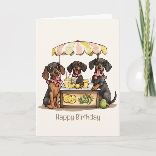 Happy Birthday Dachshund Dogs Lemonade Stand Card (Front)