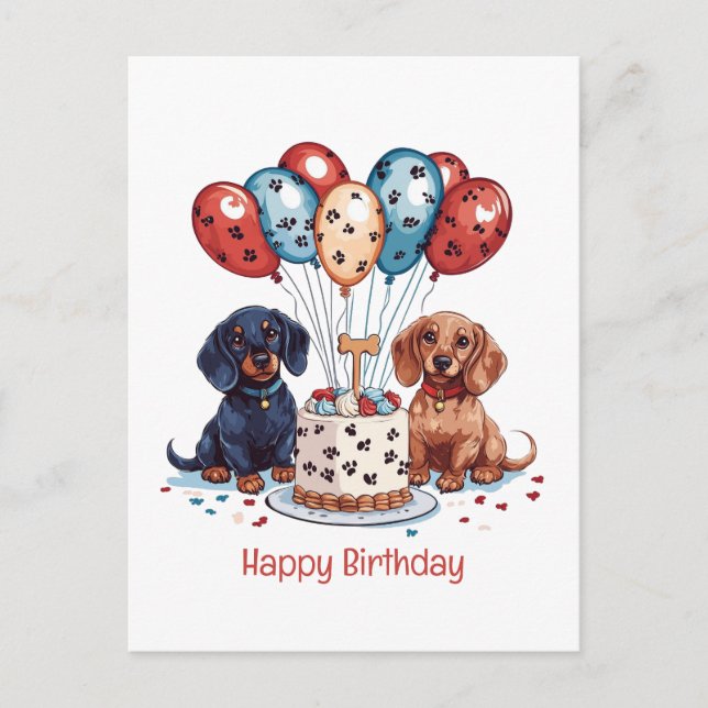 Happy Birthday Dachshund Dogs Postcard (Front)