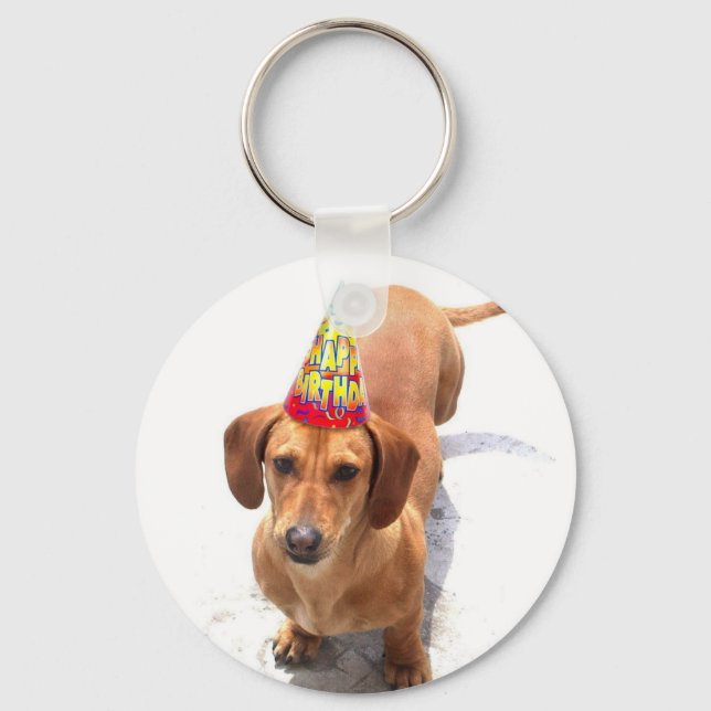 Happy Birthday Dachshund Keychain (Front)