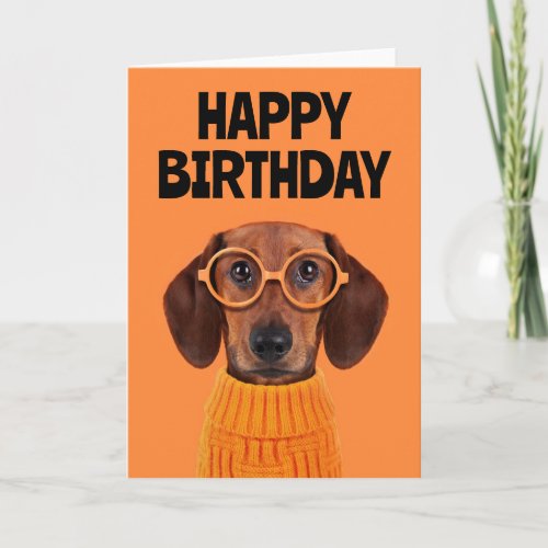 Happy Birthday  Dachshund Orange Sweater Card