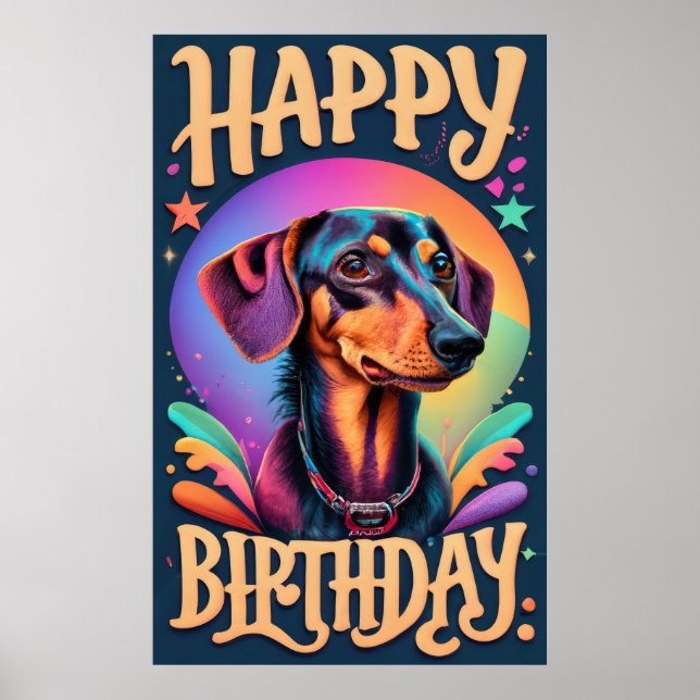 Happy Birthday Dachshund Poster (Front)