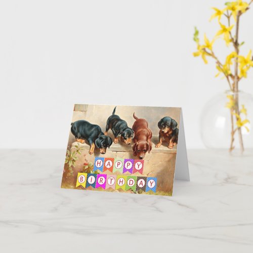 Happy Birthday Dachshund puppies Card