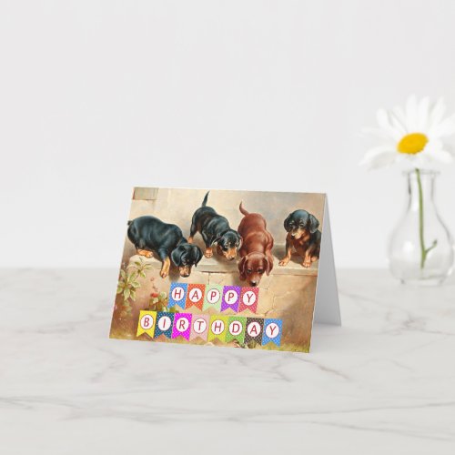 Happy Birthday Dachshund puppies Card