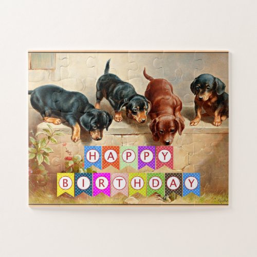 Happy Birthday Dachshund puppies Jigsaw Puzzle