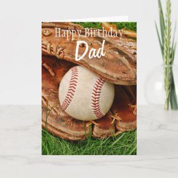 Happy Birthday Dad Baseball With Mitt Card by Meg_Stewart at Zazzle