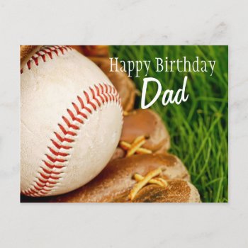 Happy Birthday Dad Baseball With Mitt Postcard by Meg_Stewart at Zazzle