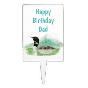 Happy Birthday Dad Custom Common Loon Bird Cake Topper