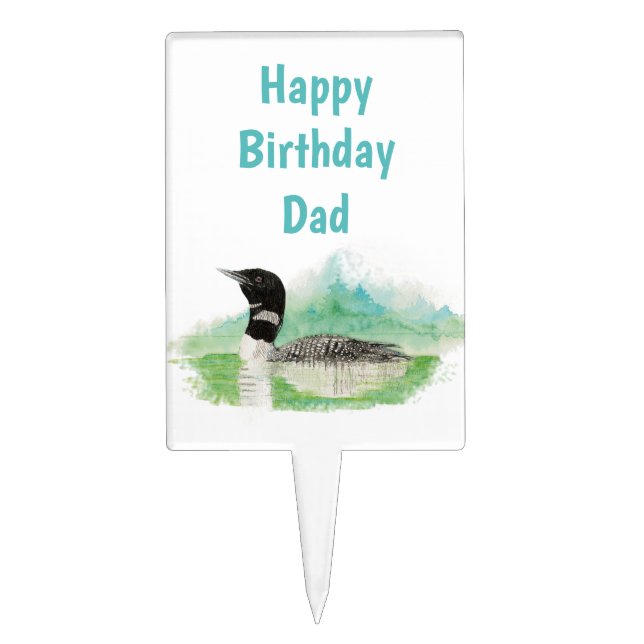 Happy Birthday Dad Custom Common Loon Bird Cake Topper (Front)
