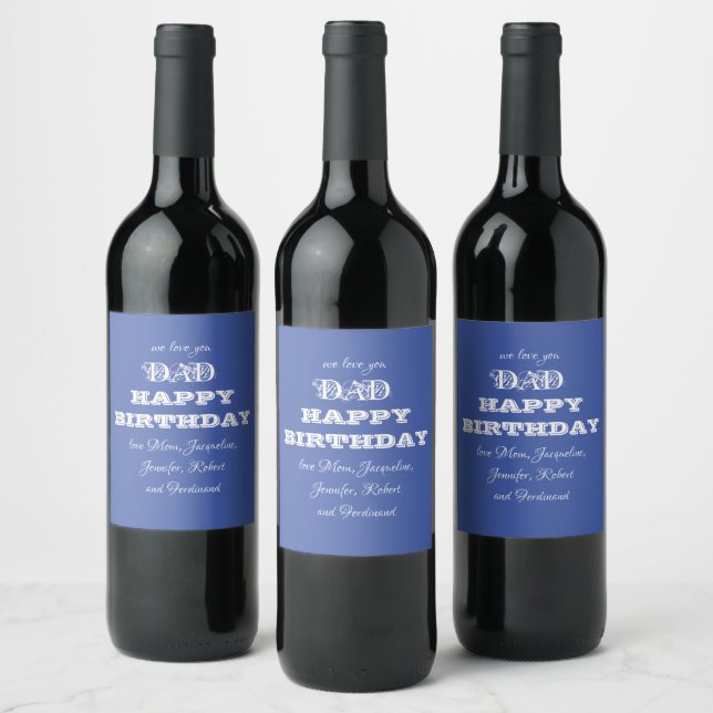 Happy Birthday Dad Custom Kids Names Cool  Wine Label (Bottles)