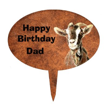 Happy Birthday Dad Custom Watercolor Goat Animal Cake Topper by countrymousestudio at Zazzle